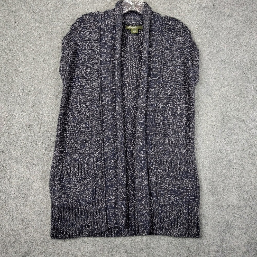 Eddie Bauer Cardigan Sweater Womens XS Open Front Blue Marled Knit Good